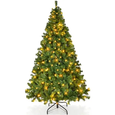 Image de sapin de Noël artificiel 180cm avec 250 LED d'éclairage, env. 1060 pointes, sapin naturel avec système de pliage & support métallique, montage rapide