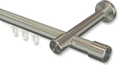 Produktbild von Interdeco Innenlaufstange, Gardinenstange mit Innenlauf Edelstahl-Optik Modell Prestige Santo, 20 mm Ø 1-läufig, 320 cm (geteilt)