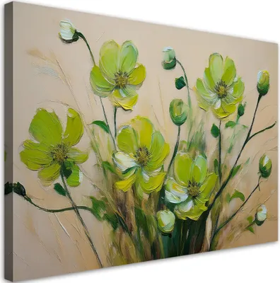 Produktbild von Leinwandbild Grün Blumen Pflanzen Komposition 60x40 Feeby Grün bild für die wand bereit zum aufhängen