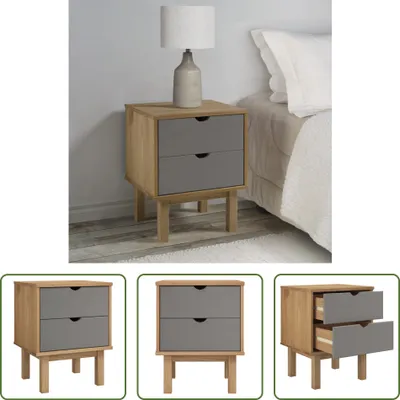 Image de The Living Store Table de chevet OTTA Marron & Gris 45x39x57 cm Pin massif
