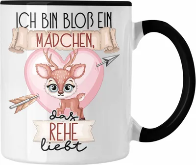 Produktbild von Trendation - Rehe Tasse Geschenk Frauen Ich Bin Bloß Ein Mädchen Das Rehe Liebt Rehliebhaberin Geschenk Spruch Geburtstag (Schwarz)