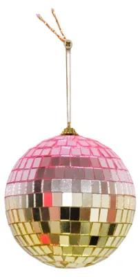 Imagen del producto de Decoración navideña - Adorno navideño colgante - Disco bola - Espuma - Rosa/Dorado - 8x8x8 cm