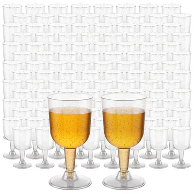 100 Kunststoff-Weingläser mit silbernem Glitzer, 160 ml, wiederverwendbar