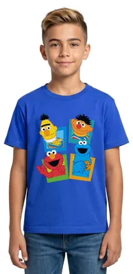 Produktbild von Spreadshirt Sesamstraße Kacheln Ernie und Bert Teenager T-Shirt, 152/164 (12-14 Jahre), Royalblau