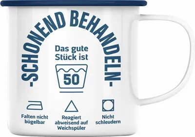 Produktbild von Trendation - 50. Geburtstag Geschenkidee Frau Frauen Männer Mann Emaille Tasse mit Sprüch 50er Geburtstag (Blau)