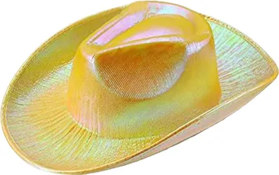 Produktbild von Partyhut für Damen, leuchtende Farbe, konkave Oberseite, breite Krempe, glänzende Oberfläche, Cosplay, Verkleidung, Kostüm, Tanzshow, Requisiten, Western-Cowboyhut, Kopfbedeckung, Gelb, Einheitsgröße