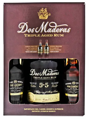 Produktbild von Dos Maderas PX Triple Aged 5+5 Jahre Rum mit zwei W&H Sherry Kleinflaschen 0,9 L Set