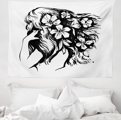 Produktbild von ABAKUHAUS abstrakte Frauen Wandteppich, Rückansicht eines Mädchens aus Weiches Mikrofaser Stoff Waschbar ohne Verblassen Digitaldruck, 150 x 110 cm, Charcoal Grau Weiß