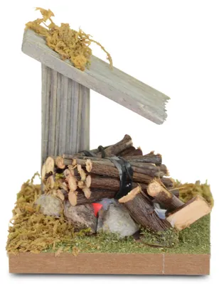 Produktbild von Mini Holz Lagerfeuer mit Vordach und LED - 8,5 cm | 78379 - Krippen Zubehör