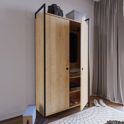 Skye Decor, Gardırop- Gardırop İkili büyük kapaklı L614LCV, eichenfarbig, Kleiderschränke, 180x100x40 cm, 100% Melaminbeschichtete Partikelplatte