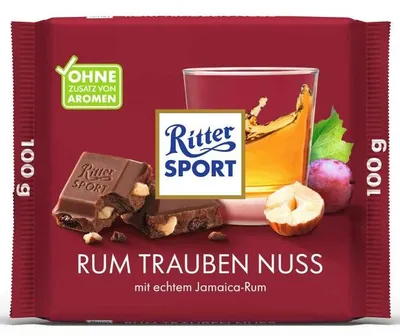 Produktbild von Ritter Sport - Bunte Vielfalt - Rum Trauben Nuss - 100g (rot)