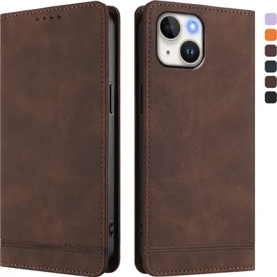 Produktbild von Hülle für iPhone 14/iPhone 13, Retro Kunstleder Ständer Klapphülle mit Kartenfächer und Magnetische Braun