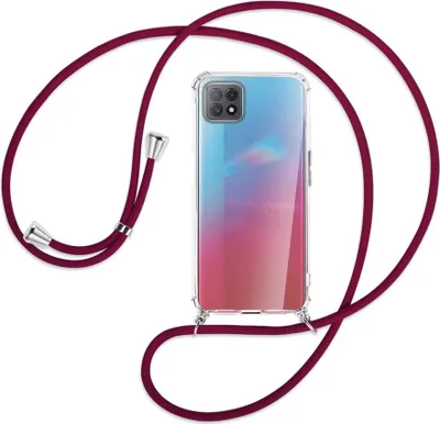 Produktbild von Handykette Backcover-Schutzhülle mit Band (Metall silberfarben) für Oppo A73 5G - dunkelrot