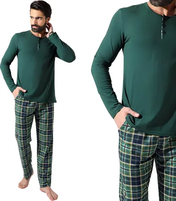 Produktbild von Herren Schlafanzug lang Pyjama 100% Baumwolle Neti PM00087-6, Grün, XL