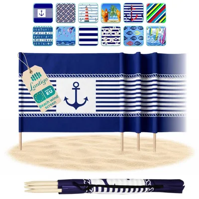 Immagine prodotto di Lantigo Paravento da Spiaggia Ancore Blu 8m | Frangivento Protezione da Vento Sole Microfibra Anti-UV 80cm