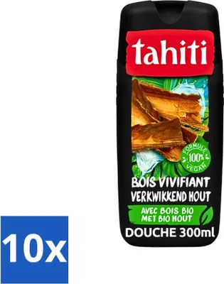 Immagine prodotto di Gel doccia Tahiti – Legno biologico rinfrescante – 100% vegano – 300 ml - Confezione risparmio - 10 pezzi