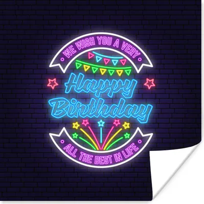 Produktbild von MuchoWow® Poster Alles Gute zum Geburtstag - Neon 75x75 cm - Wand Dekoration