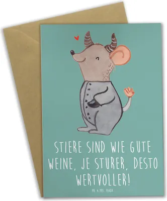 Produktbild von Mr. & Mrs. Panda Grußkarte Sturer Stier - Meeresbrise - Geschenk, Tierkreiszeichen, Stiersternzeichen, hochzeitskarten, weihnachtskarten, Persönlich, kommunionskarte, je