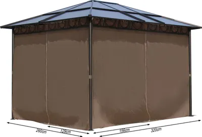 Produktbild von 4 Seitenteile für Hardtop Pavillon 3x3,6m Seitenwandset Sichtschutz Vorhänge