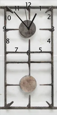Produktbild von Wallario Design Wanduhr Alter Gasherd, ungeputzt und dreckig aus Echtglas, Größe 30 x 60 cm