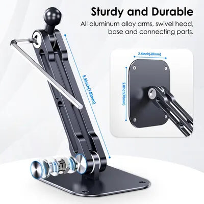 Produktbild von Tablet-Wandhalterung 4,7-13 Zoll, Aluminium, faltbar, 360 Grad verstellbar, für Büro