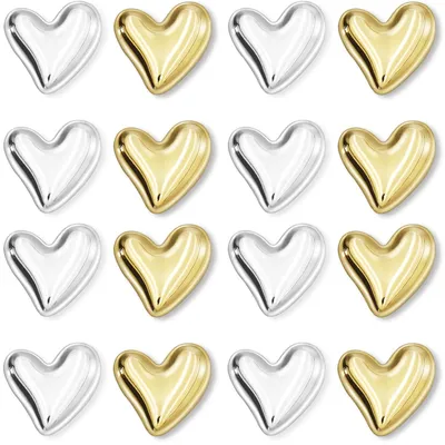 Produktbild von Herzförmige Kühlschrankmagnete, 16 Stück, goldene und silberne 3D-Herzmagnete, kleine Dekomagnete, Magnetset für Whiteboards, Kühlschränke, Spinde, Küchen, Büros und Klassenzimmer.