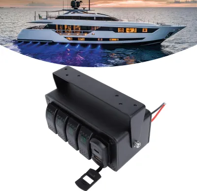 Imagen del producto de Panel de control de 4 salidas con interruptores, con cargador USB tipo C QC3.0, resistente al agua y de uso universal
