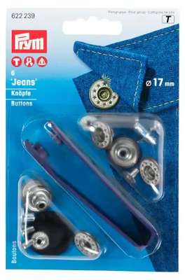 Produktbild von Prym Nähfrei-Jeans-Knöpfe mit Werkzeug 17 mm mattweiß 6 Stück
