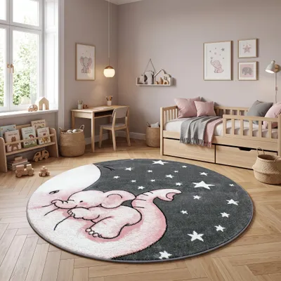 Obrázok produktu pre Homebyhome Detský koberec do detskej izby – moderné vzory pre dievčatá, obdĺžnikový aj okrúhly tvar, mäkký a pohodlný, rozmery: 120 cm (okrúhly)
