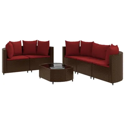 Image de ensemble de salon de jardin 6 pièces avec coussins Marron Poly Rattan