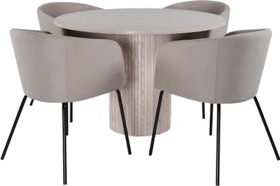 Produktbild von Bianca Essgruppe Tisch whitewash und 4 berit Stühle beige.