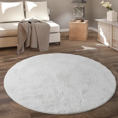 Produktbild von Teppich Rund Fellteppich Kunstfell Plüsch Bettvorleger Shaggy Wohnzimmer Kinderzimmer Grösse Ø 120 cm Rund
