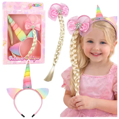Produktbild von Set Einhorn-Stirnband mit Zopf und Pastellschleife
