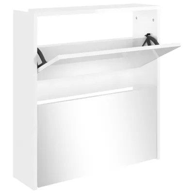 Produktbild von Schuhschrank mit Spiegel 2 Fächer Hochglanz-Weiß 63x17x67 cm