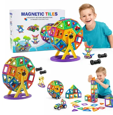 Zdjęcie produktu dla Klocki magnetyczne 130 sztuk dla dzieci zabawa kreatywna edukacyjna