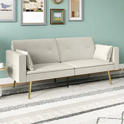 Produktbild von Bettsofa klappbar, Samtoptik Polyester, Beige