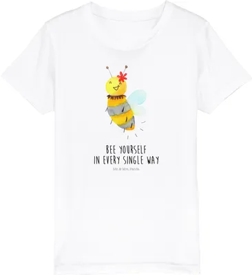 Produktbild von Mr. & Mrs. Panda Organic Kinder T-Shirt Biene Blume 3-4 Jahre (98/104) - Weiß - Geschenk, Teenager, Baumwolle, Baumwollshirt, Mädchen, Kindershirt, Kleinkinder