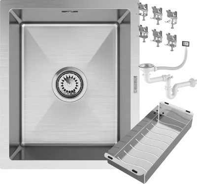 Produktbild von Granitan | Stahlspüle - Spülbecken 1-Kammer - 36,8x44,9 cm - Rechteckig - Silber - mit Siphon - mit Zubehörset - Bari