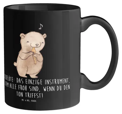Produktbild von Mr. & Mrs. Panda Tasse Blockflöte Freude - Schwarz - Geschenk, Musik, Teetasse, Instrument, Musiker, Tenorblockflöte, Sopranblockflöte, Musikinstrument, Kaffeebecher
