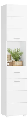 Productafbeelding van Hoge badkast met 2 deuren en 1 lade, smalle badkamerkast in wit, 37x30x180 cm