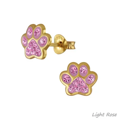 Produktbild von Ohrringe Silber 925 Ohrstecker „Pfote / Pfötchen“ gold Light Rose