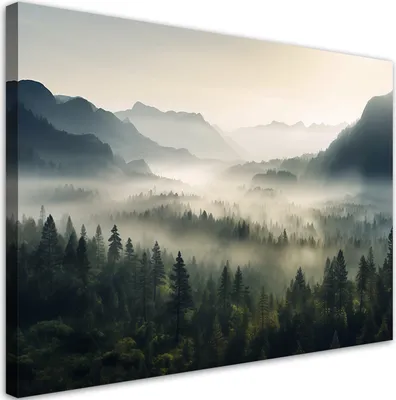 Produktbild von Leinwandbild  Berglandschaft im Nebel 90x60 Feeby Beige bild für die wand bereit zum aufhängen