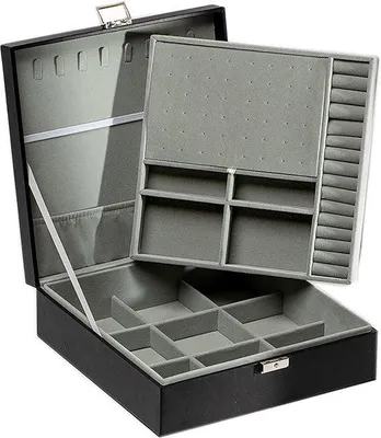 Produktbild von Famanu Schmuckbox mit Schlüssel - Schwarz, groß, aus Kunstleder