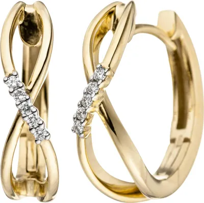 Produktbild von JOBO Creolen 585 Gold Gelbgold 10 Diamanten Brillanten 0,06ct. Ohrringe Goldohrringe