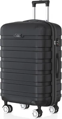 Image de Valise de voyage avec serrure TSA, noire, robuste et légère, à 4 roulettes, idéale pour les voyages