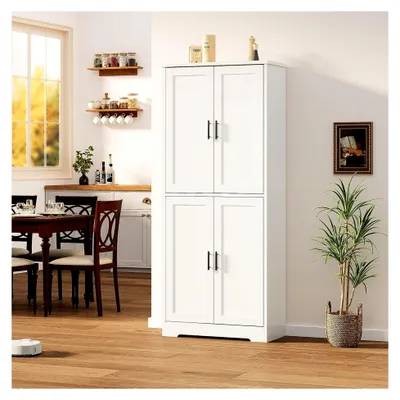Produktbild von 178 cm hoher Küchenschrank, freistehender Aufbewahrungsschrank mit 4 Türen und verstellbaren Regalen, geeignet für Esszimmer, Bad und Wohnzimmer, weiß