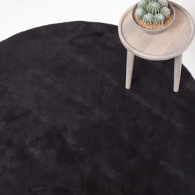 Obrázek produktu pro HOMESCAPES Černý koberec s krátkým vlasem ze 100% bavlny, kulatý, 150 cm