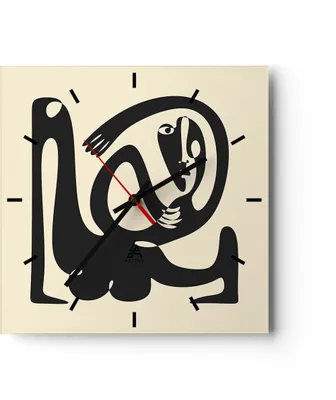 Produktbild von Wanduhr - Quadrat - Glasuhr - Surreal Charakter Kontrast - 40x40cm - Schleichendes Uhrwerk - Lautlos - zum Aufhängen bereit - Dekoration Modern - Wanddekoration aus Glas - C3AC40x40-4615