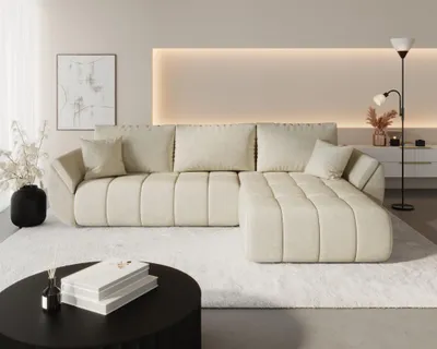 Produktbild von Ecksofa Schlafsofa MISATO Stoff Monolith Creme Ottomane Rechts