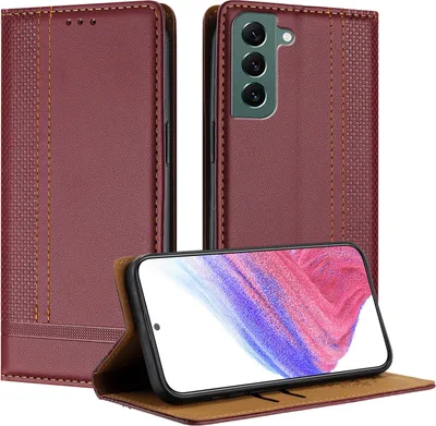 Produktbild von Handyhülle für Samsung Galaxy S22+ 5G Leder Flip Klappbare Schutzhülle mit Standfunktion Dunkelrot
